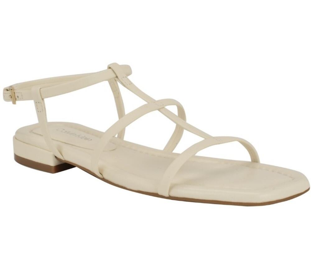 Calvin Klein Women's Sallia Strappy Caged Flat Sandals Ivory Size 11